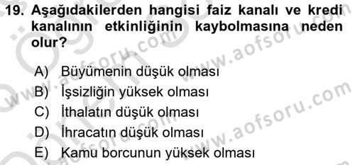 İktisada Giriş 2 Dersi 2025 - 2026 Yılı (Final) Dönem Sonu Sınav Soruları 19. Soru