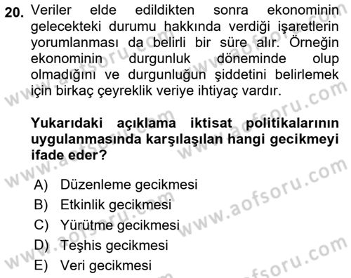 İktisada Giriş 2 Dersi 2025 - 2026 Yılı (Final) Dönem Sonu Sınav Soruları 20. Soru