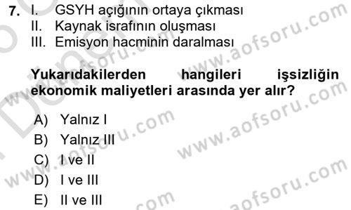 İktisada Giriş 2 Dersi 2025 - 2026 Yılı (Final) Dönem Sonu Sınav Soruları 7. Soru