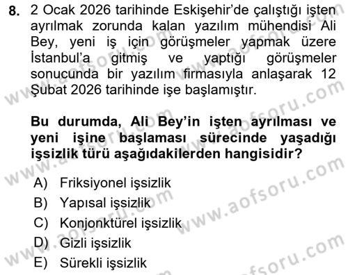 İktisada Giriş 2 Dersi 2025 - 2026 Yılı (Final) Dönem Sonu Sınav Soruları 8. Soru