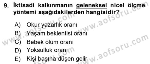 İktisada Giriş 2 Dersi 2025 - 2026 Yılı (Final) Dönem Sonu Sınav Soruları 9. Soru