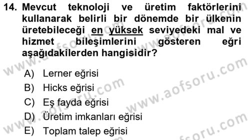İktisada Giriş 2 Dersi 2025 - 2026 Yılı Yaz Okulu Sınav Soruları 14. Soru