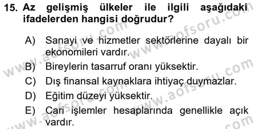 İktisada Giriş 2 Dersi 2025 - 2026 Yılı Yaz Okulu Sınav Soruları 15. Soru
