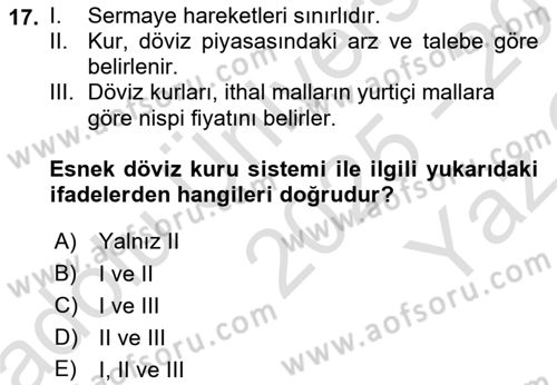 İktisada Giriş 2 Dersi 2025 - 2026 Yılı Yaz Okulu Sınav Soruları 17. Soru