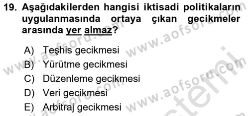 İktisada Giriş 2 Dersi 2025 - 2026 Yılı Yaz Okulu Sınav Soruları 19. Soru