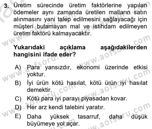 İktisada Giriş 2 Dersi 2025 - 2026 Yılı Yaz Okulu Sınav Soruları 3. Soru