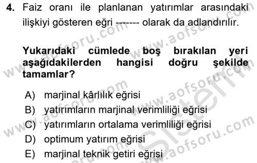 İktisada Giriş 2 Dersi 2025 - 2026 Yılı Yaz Okulu Sınav Soruları 4. Soru
