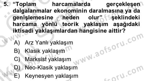 İktisada Giriş 2 Dersi 2025 - 2026 Yılı Yaz Okulu Sınav Soruları 5. Soru