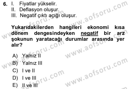 İktisada Giriş 2 Dersi 2025 - 2026 Yılı Yaz Okulu Sınav Soruları 6. Soru