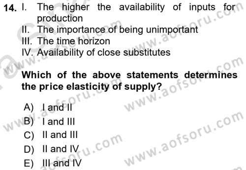 Introduction to Economics 1 Dersi Ara Sınavı Deneme Sınav Soruları 14. Soru