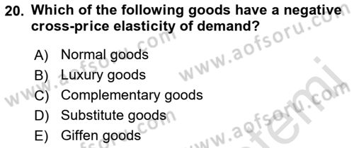 Introduction to Economics 1 Dersi Ara Sınavı Deneme Sınav Soruları 20. Soru