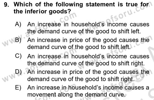Introduction to Economics 1 Dersi Ara Sınavı Deneme Sınav Soruları 9. Soru