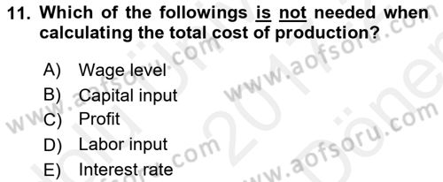 Introduction to Economics 1 Dersi 2017 - 2018 Yılı (Final) Dönem Sonu Sınav Soruları 11. Soru