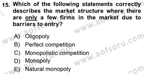 Introduction to Economics 1 Dersi 2017 - 2018 Yılı (Final) Dönem Sonu Sınav Soruları 15. Soru