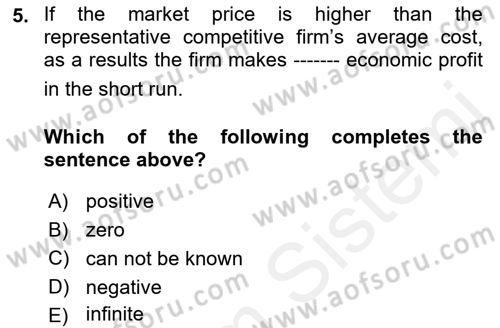 Introduction to Economics 1 Dersi 2017 - 2018 Yılı (Final) Dönem Sonu Sınav Soruları 5. Soru