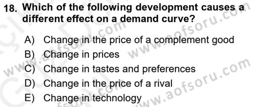 Introduction to Economics 1 Dersi 2018 - 2019 Yılı (Vize) Ara Sınav Soruları 18. Soru