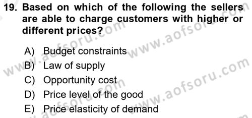 Introduction to Economics 1 Dersi 2018 - 2019 Yılı (Vize) Ara Sınav Soruları 19. Soru
