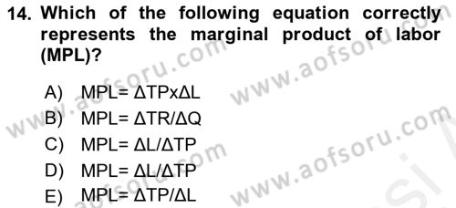 Introduction to Economics 1 Dersi 2018 - 2019 Yılı (Final) Dönem Sonu Sınav Soruları 14. Soru