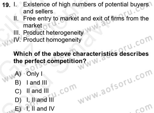 Introduction to Economics 1 Dersi 2018 - 2019 Yılı (Final) Dönem Sonu Sınav Soruları 19. Soru