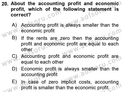 Introduction to Economics 1 Dersi 2018 - 2019 Yılı (Final) Dönem Sonu Sınav Soruları 20. Soru