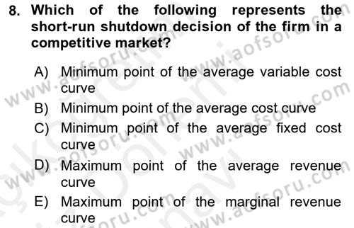 Introduction to Economics 1 Dersi 2018 - 2019 Yılı (Final) Dönem Sonu Sınav Soruları 8. Soru