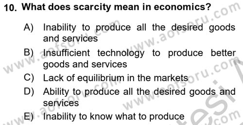 Introduction to Economics 1 Dersi 2018 - 2019 Yılı Yaz Okulu Sınav Soruları 10. Soru