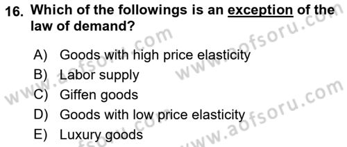 Introduction to Economics 1 Dersi 2018 - 2019 Yılı Yaz Okulu Sınav Soruları 16. Soru
