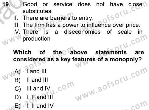 Introduction to Economics 1 Dersi 2018 - 2019 Yılı Yaz Okulu Sınav Soruları 19. Soru