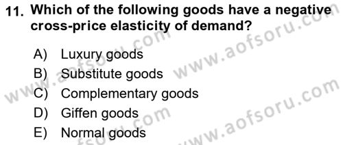 Introduction to Economics 1 Dersi Ara Sınavı Deneme Sınav Soruları 11. Soru