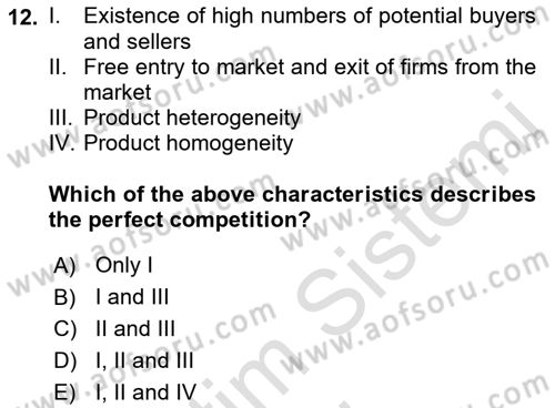 Introduction to Economics 1 Dersi Ara Sınavı Deneme Sınav Soruları 12. Soru