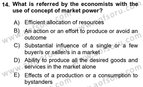 Introduction to Economics 1 Dersi Ara Sınavı Deneme Sınav Soruları 14. Soru