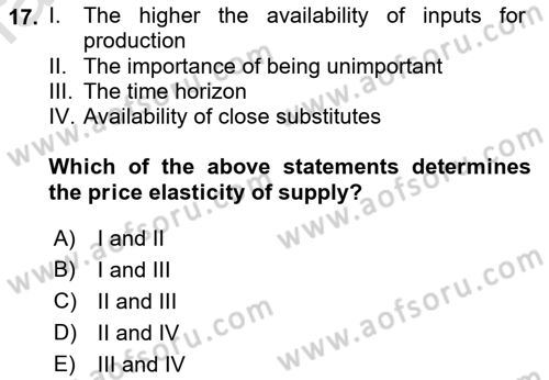 Introduction to Economics 1 Dersi Ara Sınavı Deneme Sınav Soruları 17. Soru