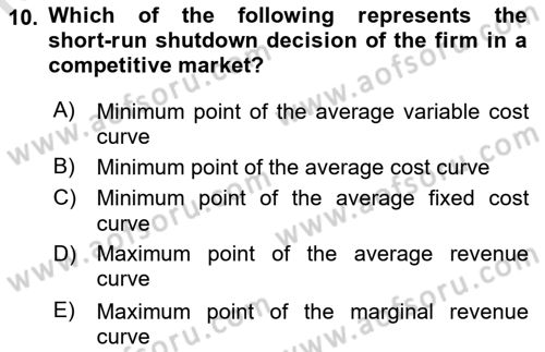 Introduction to Economics 1 Dersi 2019 - 2020 Yılı (Final) Dönem Sonu Sınav Soruları 10. Soru
