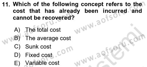 Introduction to Economics 1 Dersi 2019 - 2020 Yılı (Final) Dönem Sonu Sınav Soruları 11. Soru