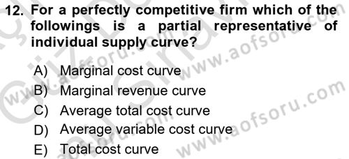 Introduction to Economics 1 Dersi 2019 - 2020 Yılı (Final) Dönem Sonu Sınav Soruları 12. Soru