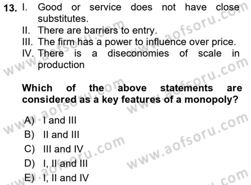 Introduction to Economics 1 Dersi 2019 - 2020 Yılı (Final) Dönem Sonu Sınav Soruları 13. Soru