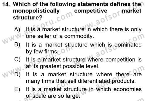 Introduction to Economics 1 Dersi 2019 - 2020 Yılı (Final) Dönem Sonu Sınav Soruları 14. Soru