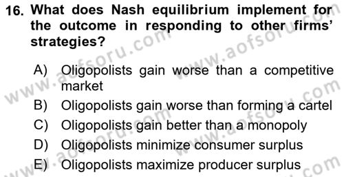 Introduction to Economics 1 Dersi 2019 - 2020 Yılı (Final) Dönem Sonu Sınav Soruları 16. Soru