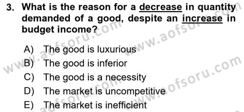Introduction to Economics 1 Dersi 2019 - 2020 Yılı (Final) Dönem Sonu Sınav Soruları 3. Soru