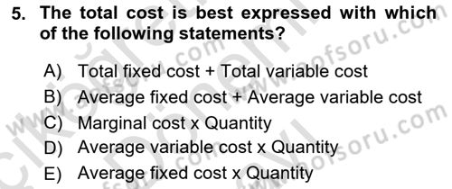 Introduction to Economics 1 Dersi 2019 - 2020 Yılı (Final) Dönem Sonu Sınav Soruları 5. Soru