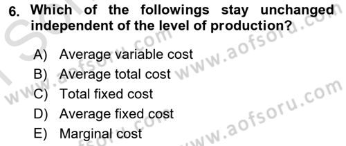 Introduction to Economics 1 Dersi 2019 - 2020 Yılı (Final) Dönem Sonu Sınav Soruları 6. Soru
