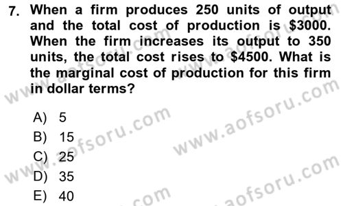 Introduction to Economics 1 Dersi 2019 - 2020 Yılı (Final) Dönem Sonu Sınav Soruları 7. Soru