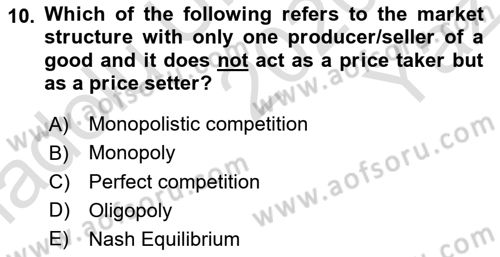 Introduction to Economics 1 Dersi 2020 - 2021 Yılı Yaz Okulu Sınav Soruları 10. Soru