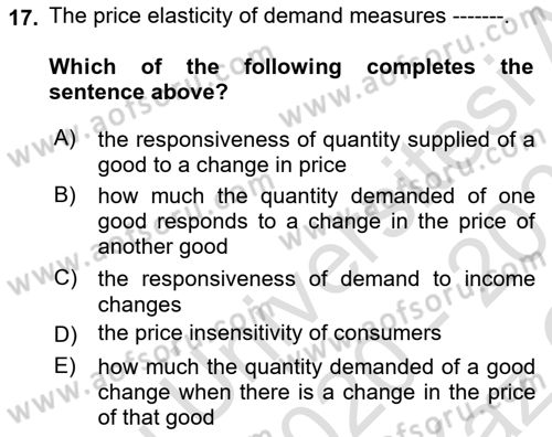 Introduction to Economics 1 Dersi 2020 - 2021 Yılı Yaz Okulu Sınav Soruları 17. Soru