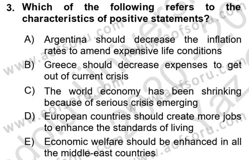 Introduction to Economics 1 Dersi 2020 - 2021 Yılı Yaz Okulu Sınav Soruları 3. Soru