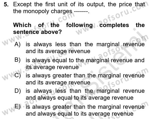 Introduction to Economics 1 Dersi 2020 - 2021 Yılı Yaz Okulu Sınav Soruları 5. Soru