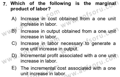 Introduction to Economics 1 Dersi 2020 - 2021 Yılı Yaz Okulu Sınav Soruları 7. Soru