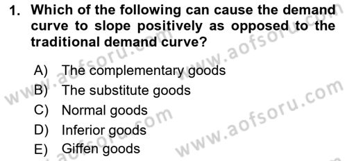 Introduction to Economics 1 Dersi Ara Sınavı Deneme Sınav Soruları 1. Soru