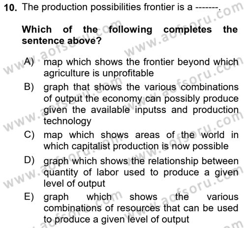 Introduction to Economics 1 Dersi Ara Sınavı Deneme Sınav Soruları 10. Soru