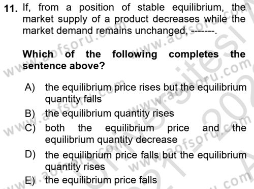 Introduction to Economics 1 Dersi Ara Sınavı Deneme Sınav Soruları 11. Soru